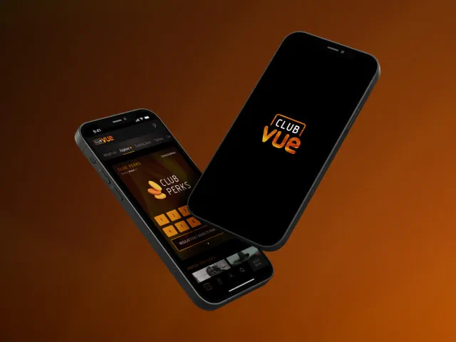 Two mobile phones showing Club Vue